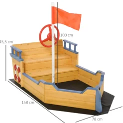 Outsunny Arenero Infantil Madera Diseño Galeón Con Banco Con Almacenaje 3-6 Años