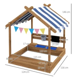 Outsunny Arenero Para Niños De Madera Con Toldo 124x116x146 Cm Marrón