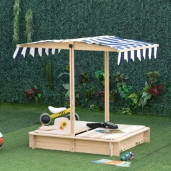 Outsunny Arenero Para Niños De Madera Con Toldo Ajustable 106x106x115 Cm