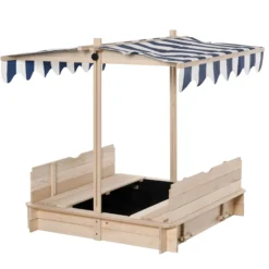 Outsunny Arenero Para Niños De Madera Con Toldo Ajustable 106x106x115 Cm