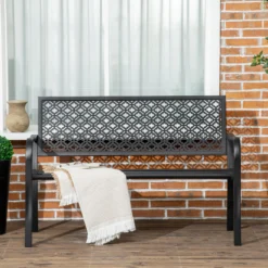 Outsunny Banco De Jardín De Acero 2 Plazas Con Respaldo Decorativo 127x63x83 Cm