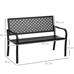 Outsunny Banco De Jardín De Acero 2 Plazas Con Respaldo Decorativo 127x63x83 Cm