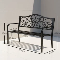 Outsunny Banco De Jardín De Acero Carga 240 Kg Para Patio 127x60x89 Cm Negro