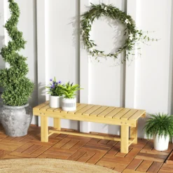 Outsunny Banco De Jardín De Madera De 2 Plazas Carga 250 Kg 110x38x35 Cm Natural