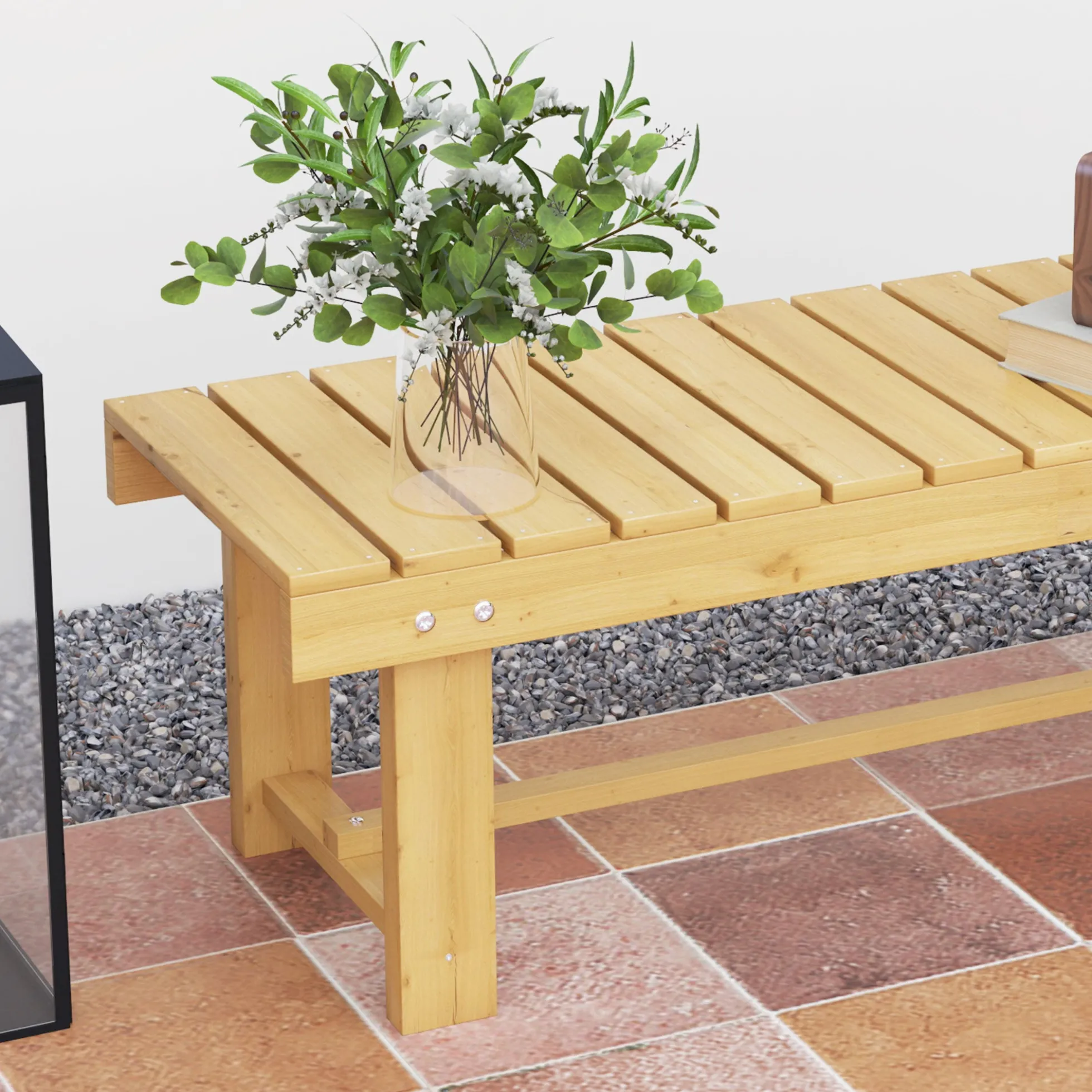 Outsunny Banco De Jardín De Madera De 2 Plazas Carga 250 Kg 110x38x35 Cm Natural