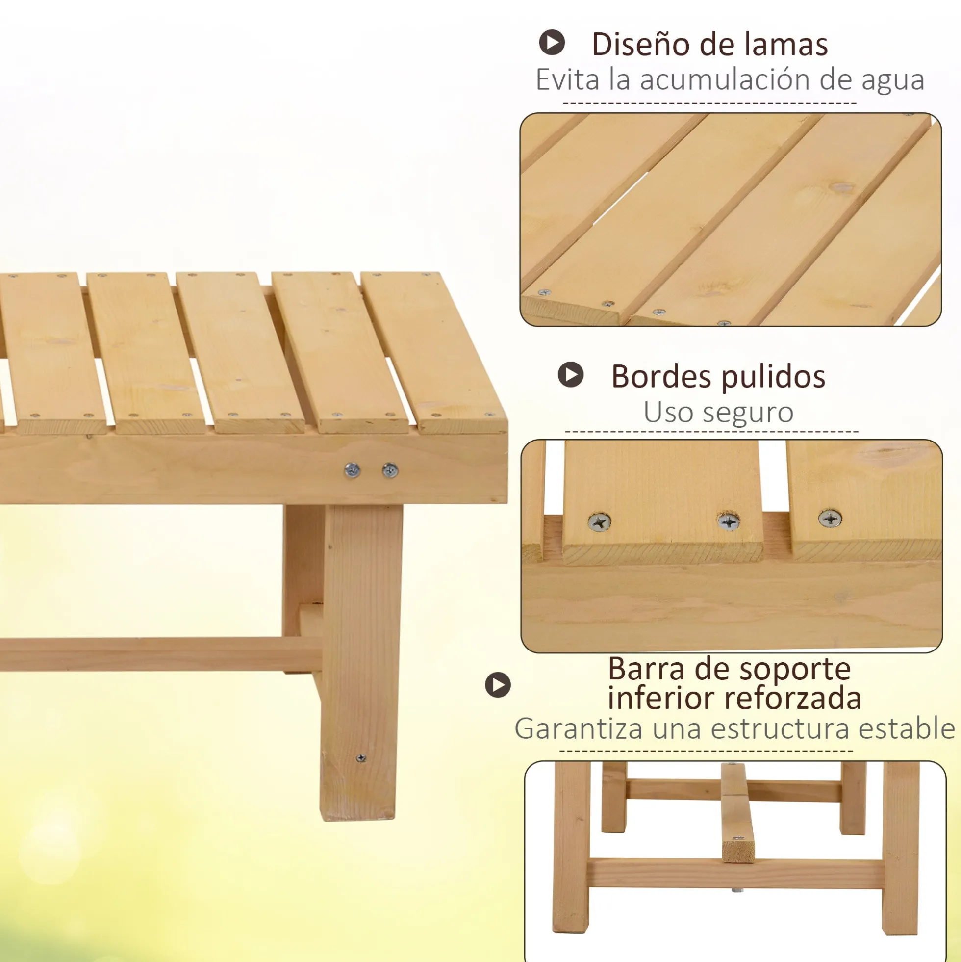 Outsunny Banco De Jardín De Madera De 2 Plazas Carga 250 Kg 110x38x35 Cm Natural