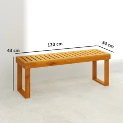 Outsunny Banco De Jardín De Madera De 2 Plazas Asiento De Lamas 120x34x43cm Teca
