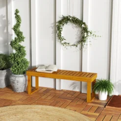 Outsunny Banco De Jardín De Madera De 2 Plazas Asiento De Lamas 120x34x43cm Teca