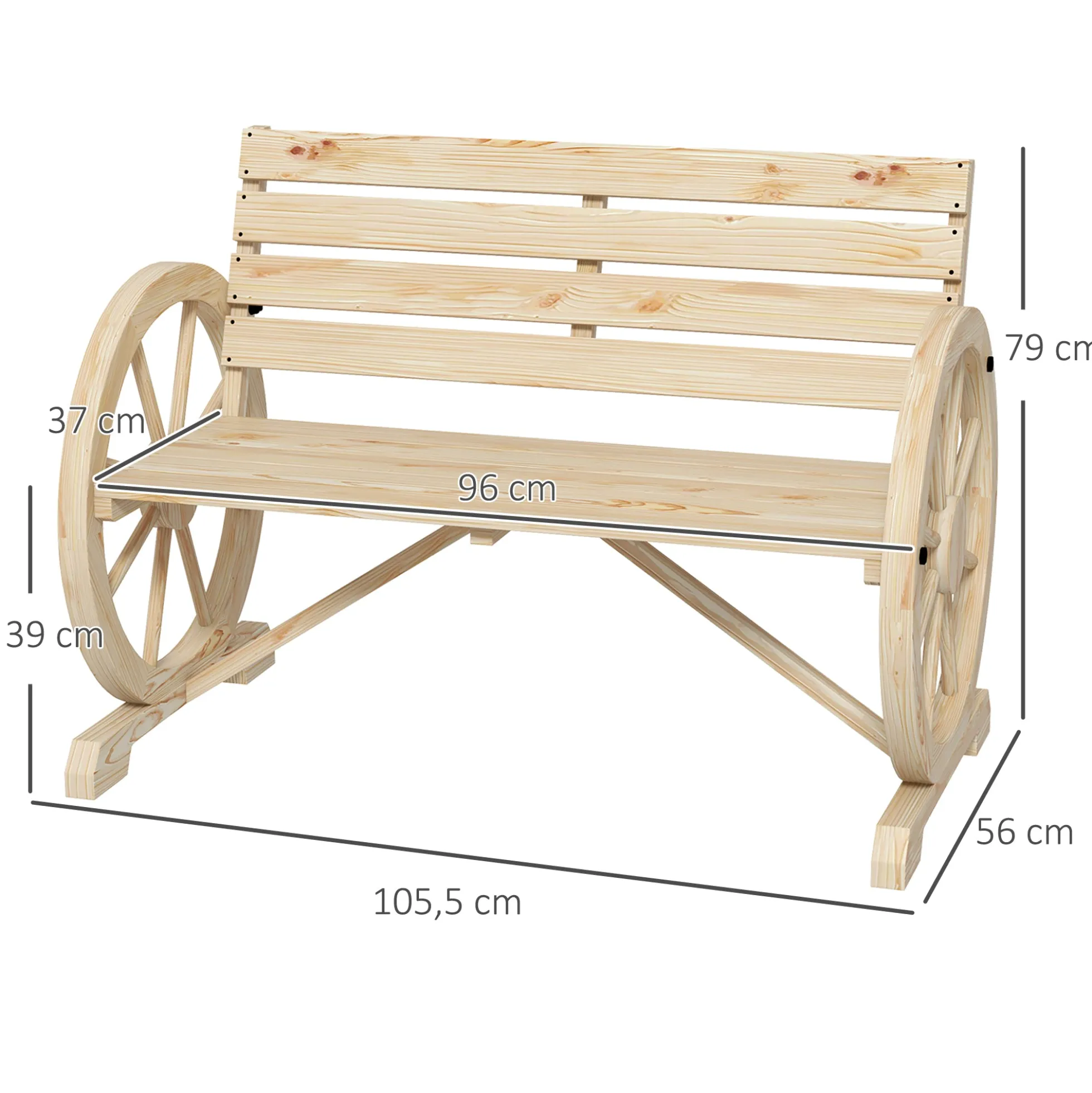 Outsunny Banco De Jardín De Madera Reposabrazos En Forma De Rueda Carga 240 Kg