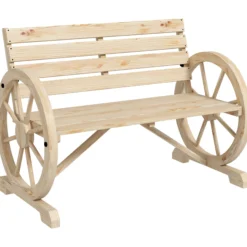 Outsunny Banco De Jardín De Madera Reposabrazos En Forma De Rueda Carga 240 Kg