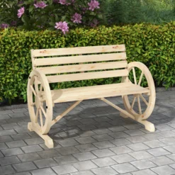 Outsunny Banco De Jardín De Madera Reposabrazos En Forma De Rueda Carga 240 Kg