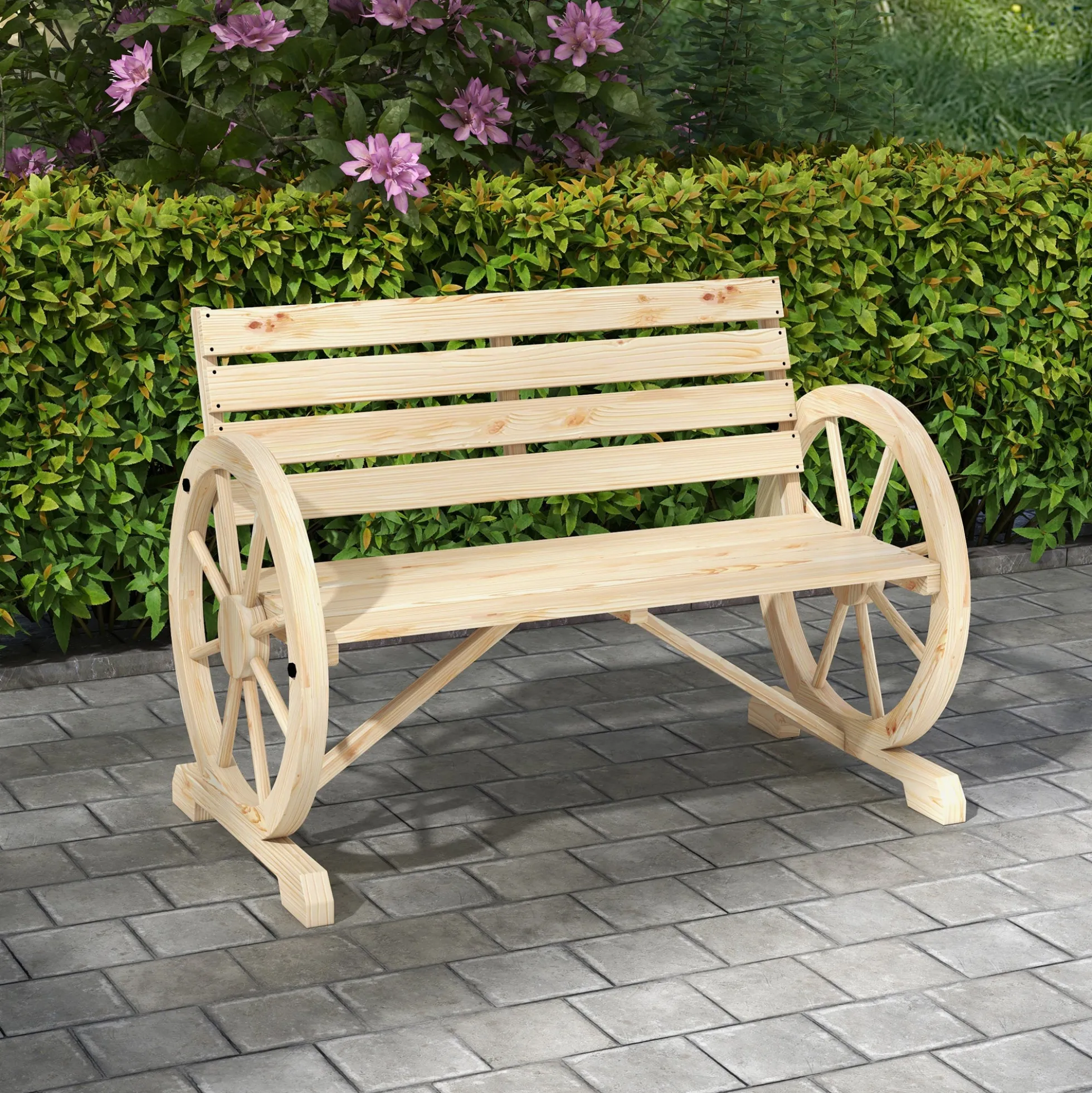 Outsunny Banco De Jardín De Madera Reposabrazos En Forma De Rueda Carga 240 Kg