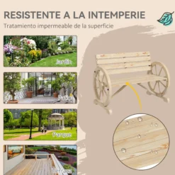Outsunny Banco De Jardín De Madera Reposabrazos En Forma De Rueda Carga 240 Kg