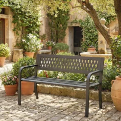 Outsunny Banco De Jardín Exterior De 2 Plazas Con Asiento Listonado Negro