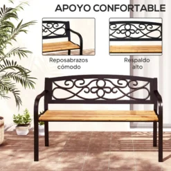 Outsunny Banco De Jardín Exterior De 2 Plazas 127x56x80 Cm Negro Y Natural