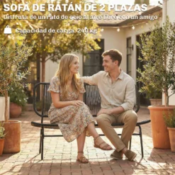 Outsunny Banco Exterior De Ratán De 2 Plazas Con Respaldo Tejido Negro