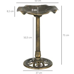 Outsunny Baño Para Pájaros De Jardín Exterior Con Diseño Hoja De Loto Bronce