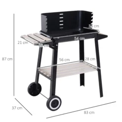 Outsunny Barbacoa Carbón Altura Parrillas Ajustable Estantes Ruedas 83x46x87 Cm