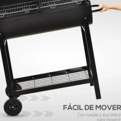 Outsunny Barbacoa De Carbón Con Parrilla Ajustable En Altura Ruedas 90x45x96 Cm