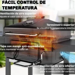 Outsunny Barbacoa De Carbón Con Tapa Bandeja Ajustable Estantes Puerta Ruedas