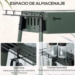 Outsunny Barbacoa De Carbón Con 2 Parrillas De Acero Inoxidable 94x39x70cm Verde