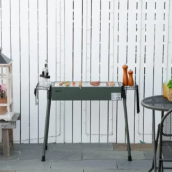 Outsunny Barbacoa De Carbón Con 2 Parrillas De Acero Inoxidable 94x39x70cm Verde