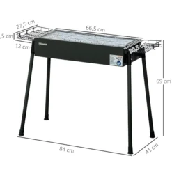 Outsunny Barbacoa De Carbón Con 2 Parrillas De Acero Inoxidable 94x39x70cm Negro