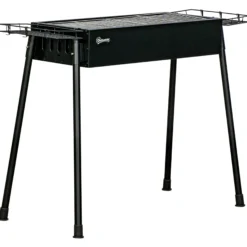 Outsunny Barbacoa De Carbón Con 2 Parrillas De Acero Inoxidable 94x39x70cm Negro