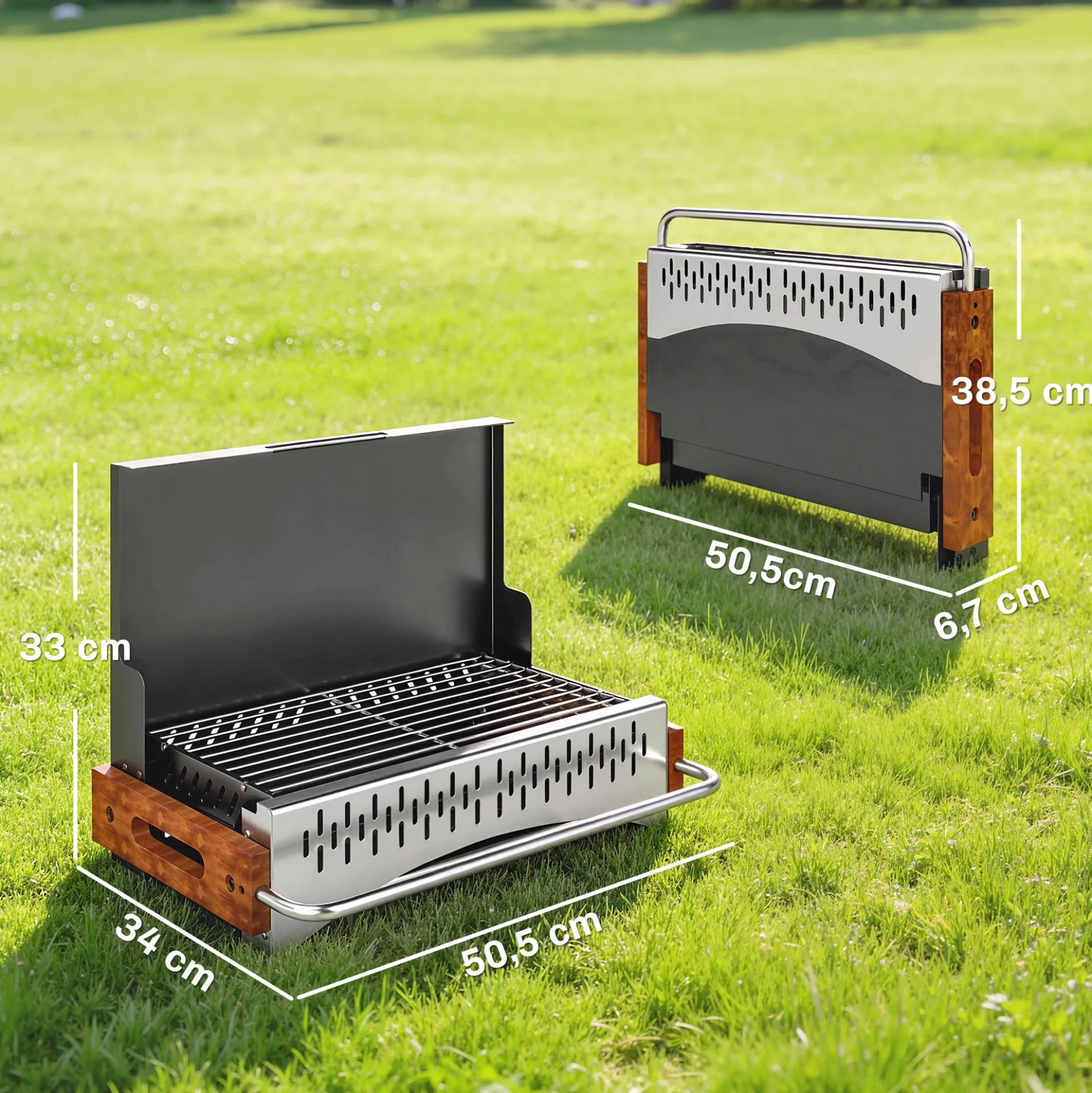 Outsunny Barbacoa De Carbón Plegable 50,5x34x33 Cm Con Bandeja Extraíble