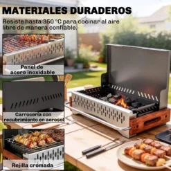 Outsunny Barbacoa De Carbón Plegable 50,5x34x33 Cm Con Bandeja Extraíble
