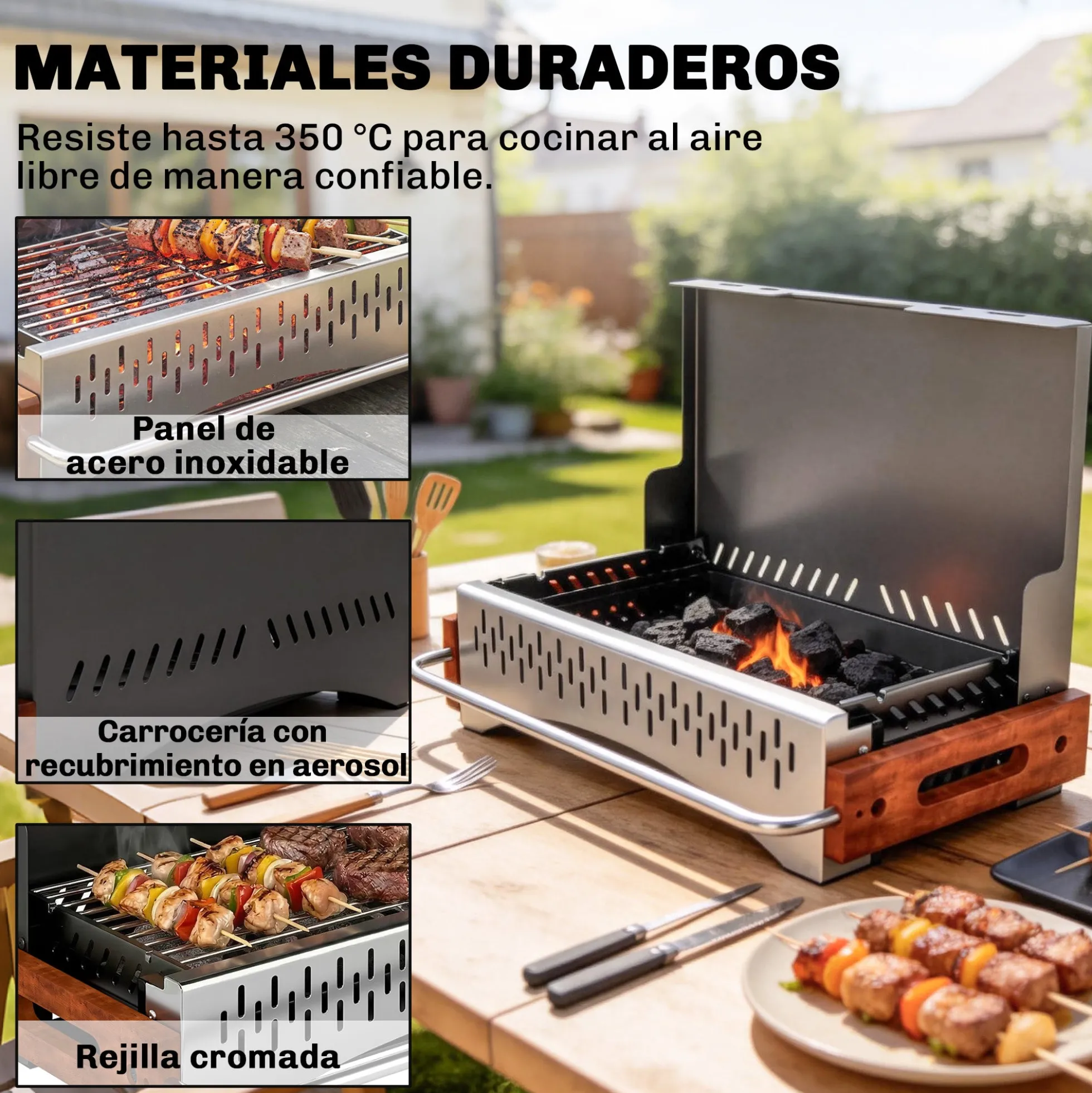 Outsunny Barbacoa De Carbón Plegable 50,5x34x33 Cm Con Bandeja Extraíble