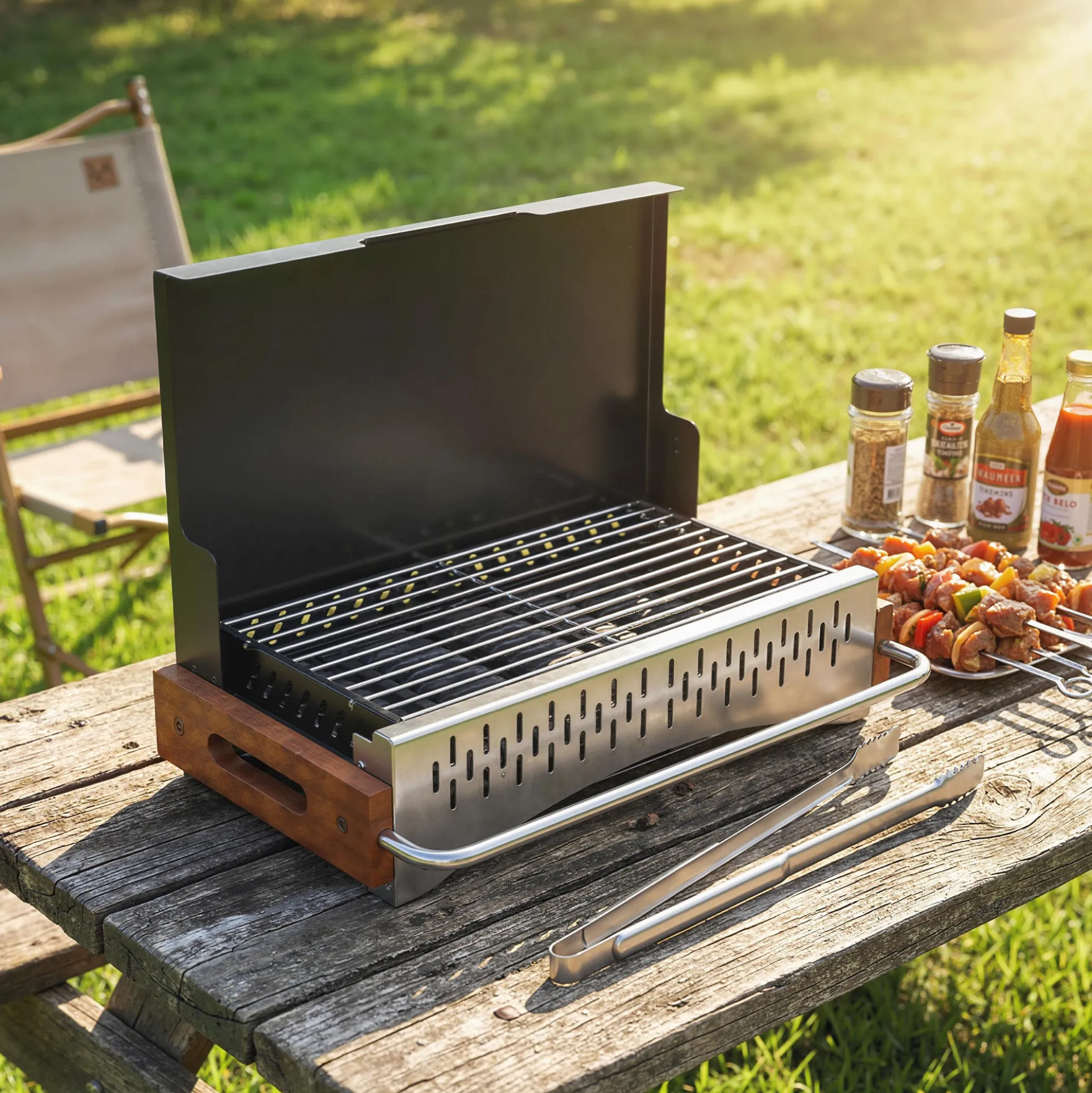 Outsunny Barbacoa De Carbón Plegable 50,5x34x33 Cm Con Bandeja Extraíble
