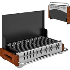 Outsunny Barbacoa De Carbón Plegable 50,5x34x33 Cm Con Bandeja Extraíble