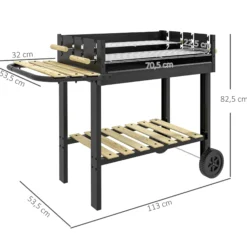 Outsunny Barbacoa De Carbón 113x53,5x82,5 Cm Con 2 Parrillas Alturas Ajustables