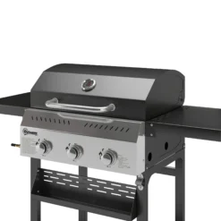 Outsunny Barbacoa De Gas Con 3 Quemadores 9 Kw Termómetro Mesas Laterales Negro