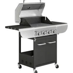 Outsunny Barbacoa De Gas Con 4 Quemadores 12,8 Kw Termómetro Mesas Laterales