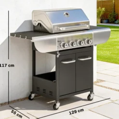 Outsunny Barbacoa De Gas Con 4 Quemadores 12,8 Kw Termómetro Mesas Laterales