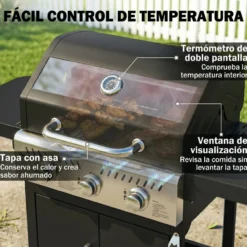 Outsunny Barbacoa De Gas Con 3 Quemadores 7,5 Kw Termómetro Mesas Laterales
