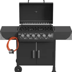 Outsunny Barbacoa De Gas Con 6 Quemadores 15 Kw Termómetro Y Mesas Laterales