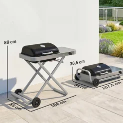 Outsunny Barbacoa De Gas Plegable Con Quemador 2,5 Kw Con Ruedas Mesa Lateral