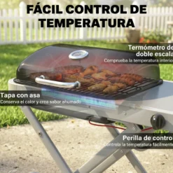 Outsunny Barbacoa De Gas Plegable Con Quemador 2,5 Kw Con Ruedas Mesa Lateral