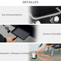Outsunny Barbacoa De Mesa A Gas Plegable Con 2 Quemadores Tapa Y Parrillas Bbq
