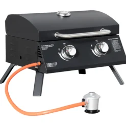 Outsunny Barbacoa De Mesa A Gas Plegable Con 2 Quemadores Tapa Y Parrillas Bbq