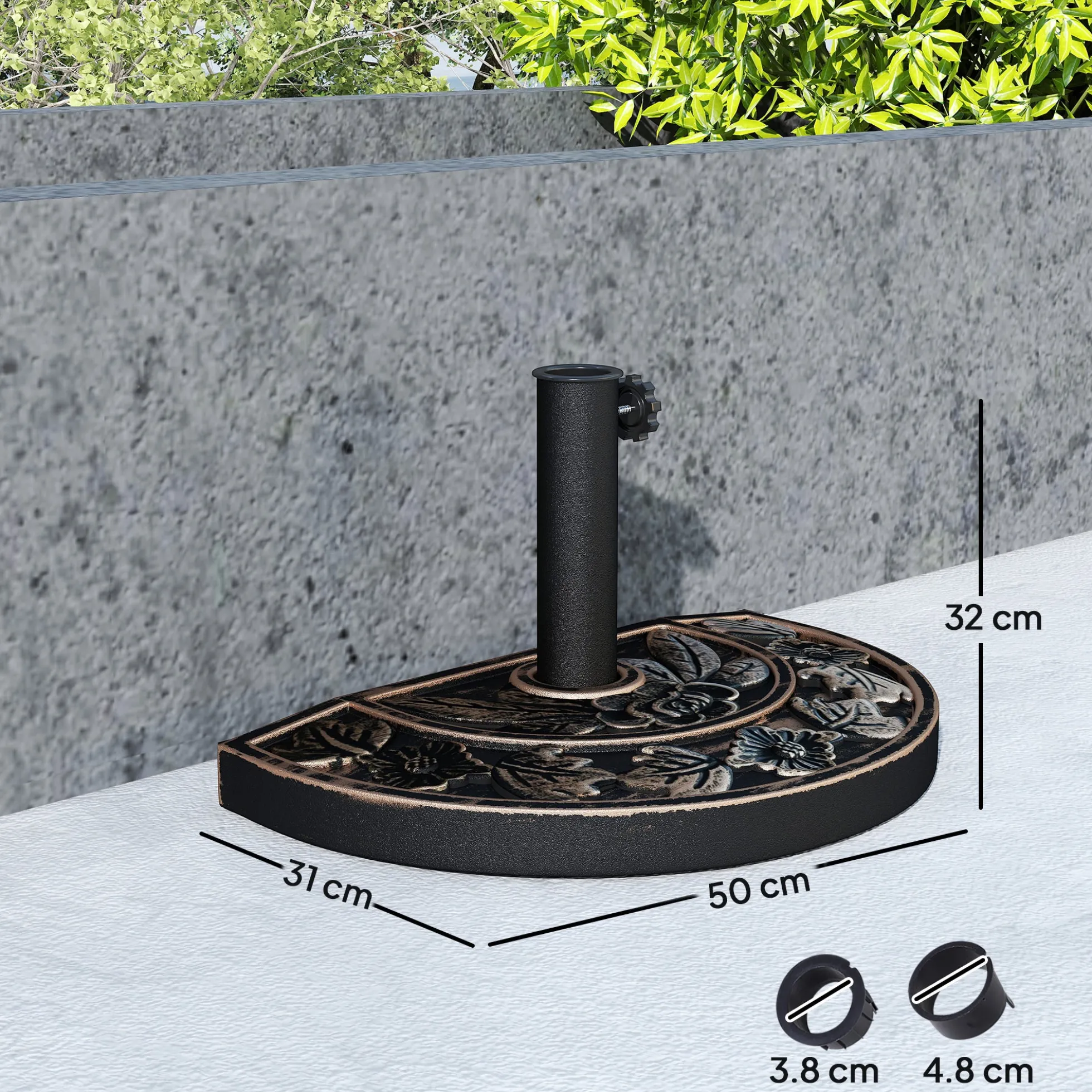 Outsunny Base De Sombrilla Peso 9 Kg En Forma De Semicírculo 50x31x32 Cm Bronce