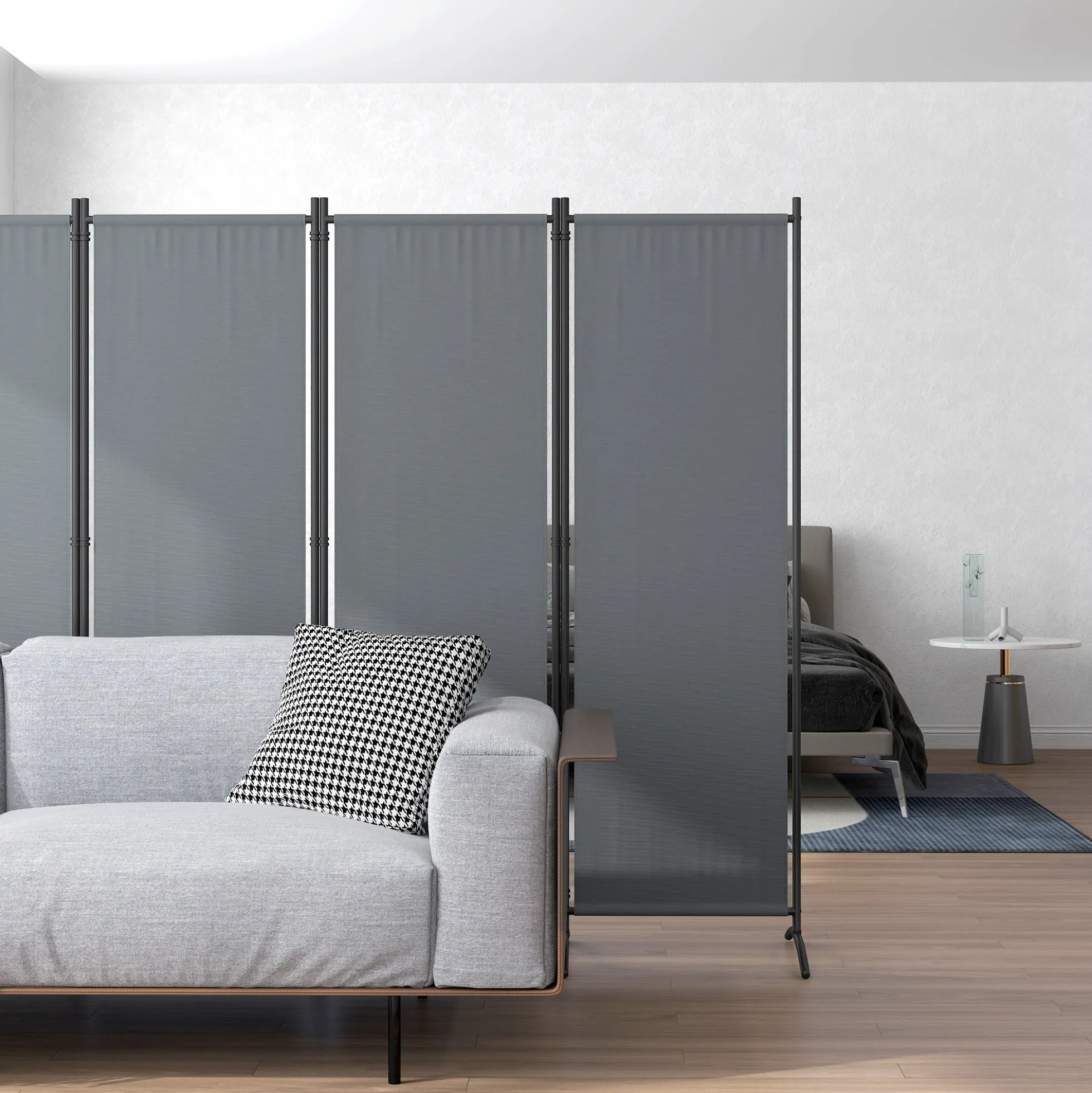 Outsunny Biombo Separador De Ambientes De 4 Paneles Plegable 221x172 Cm Gris