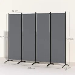 Outsunny Biombo Separador De Ambientes De 4 Paneles Plegable 221x172 Cm Gris