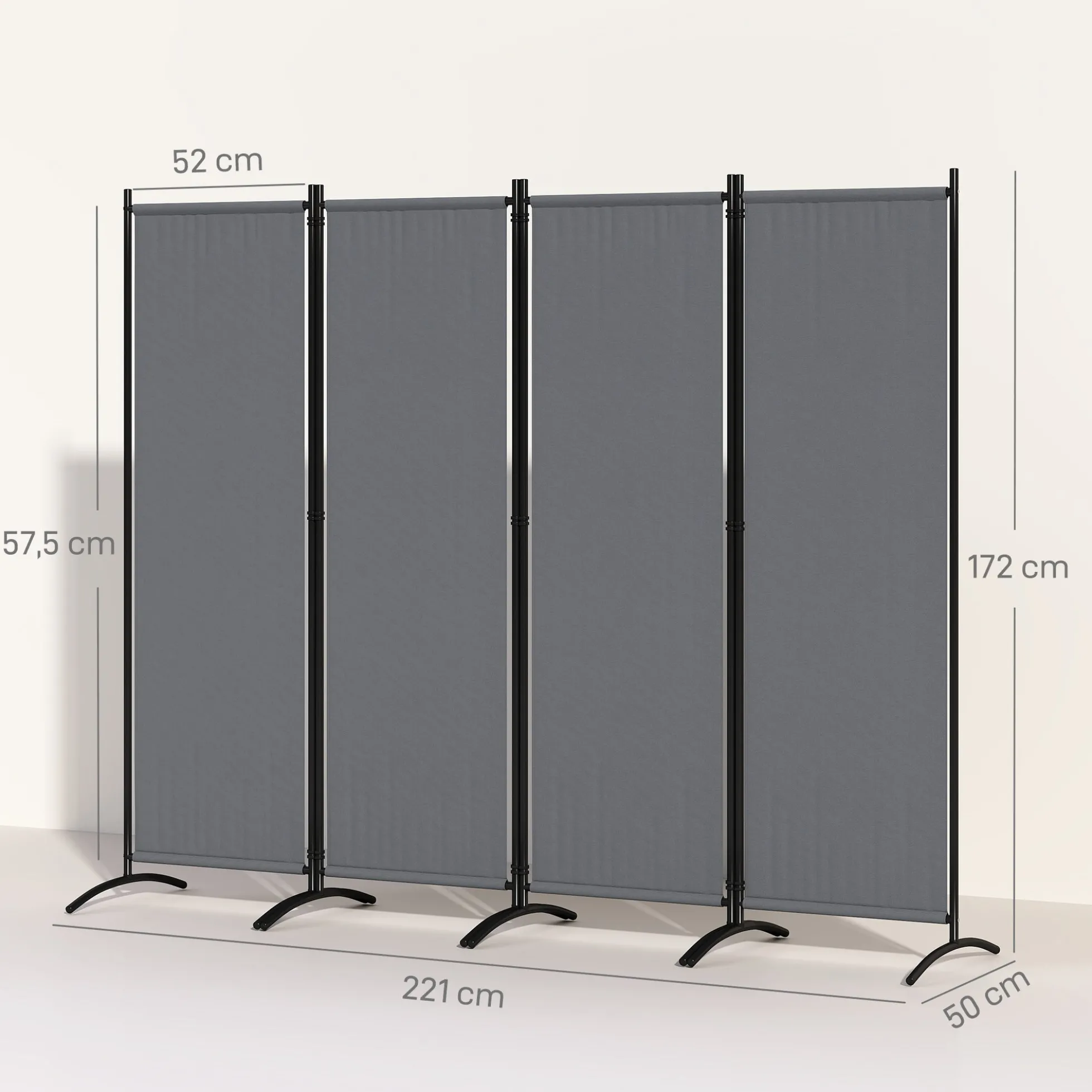 Outsunny Biombo Separador De Ambientes De 4 Paneles Plegable 221x172 Cm Gris