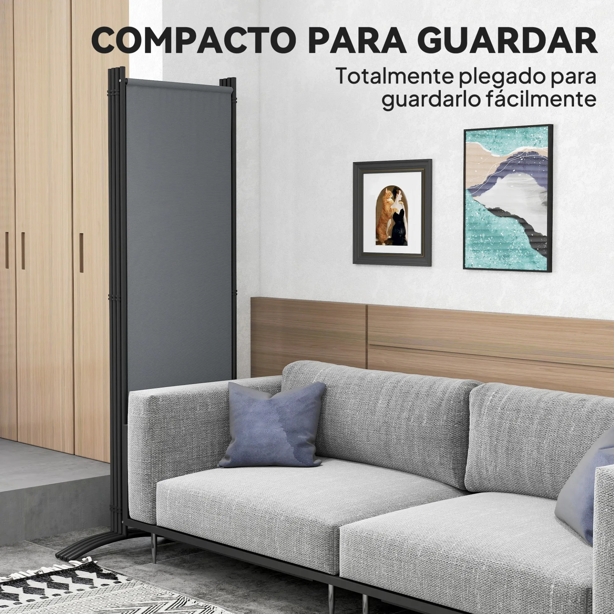 Outsunny Biombo Separador De Ambientes De 4 Paneles Plegable 221x172 Cm Gris