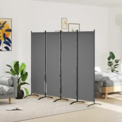Outsunny Biombo Separador De Ambientes De 4 Paneles Plegable 221x172 Cm Gris