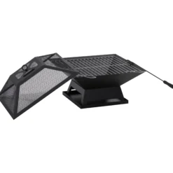 Outsunny Brasero Exterior De Acero Con Protector De Chispas 45x45x34 Cm Negro